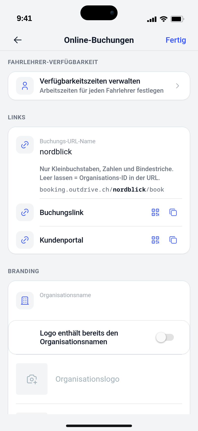 Schüler-Plattform und Buchungsansicht in Outdrive