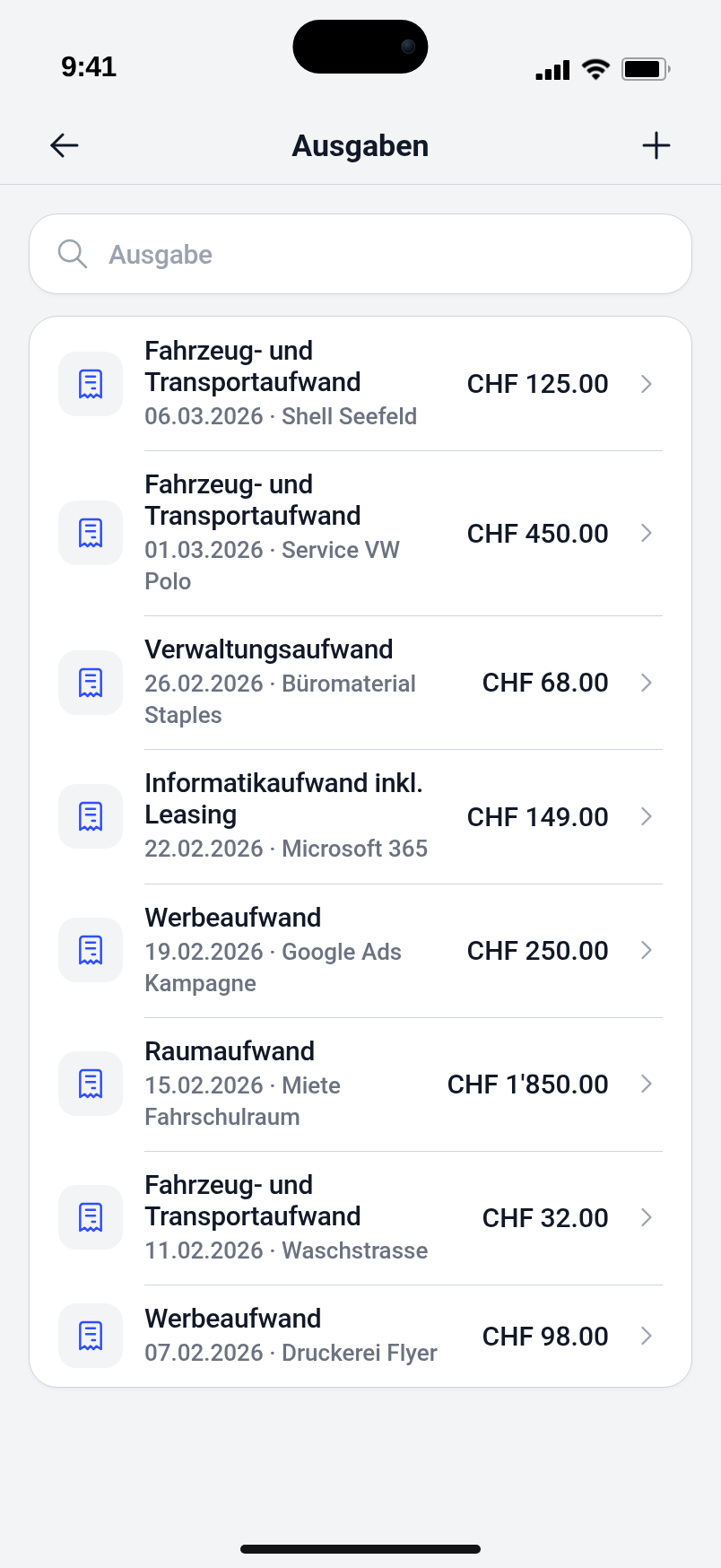 Rechnungen und Ausgaben in Outdrive