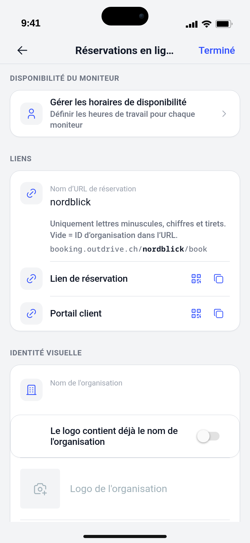 Plateforme élèves et réservation dans Outdrive