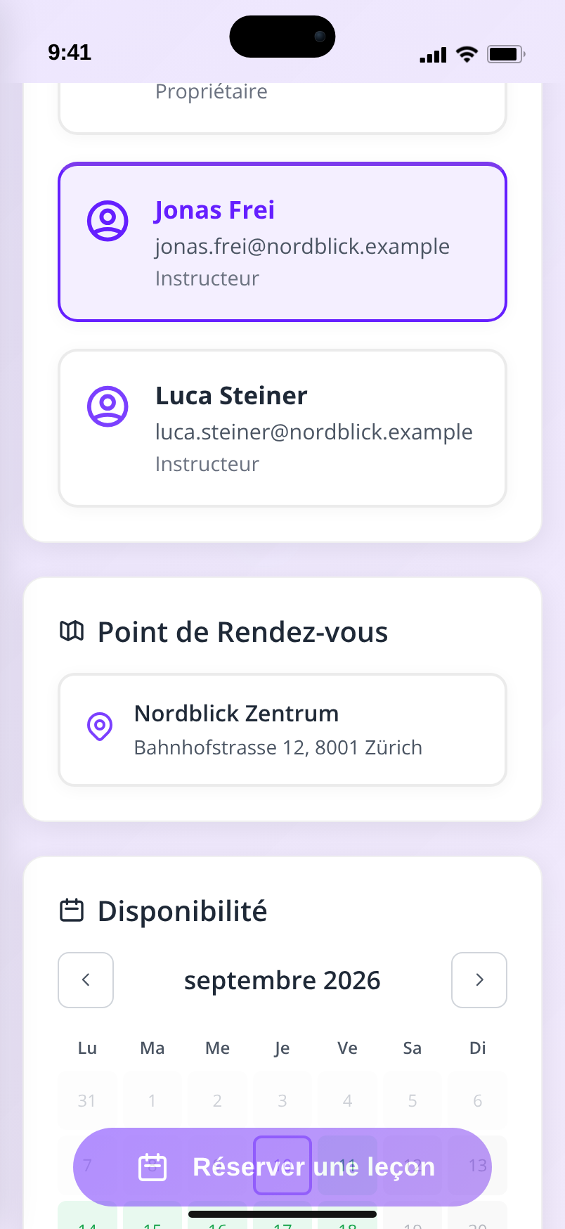 Plateforme élèves et réservation dans Outdrive