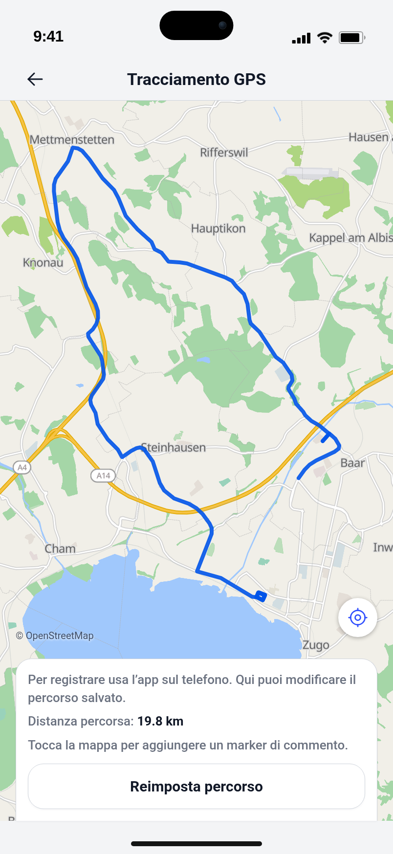 Scheda di formazione e percorso GPS di una lezione in Outdrive