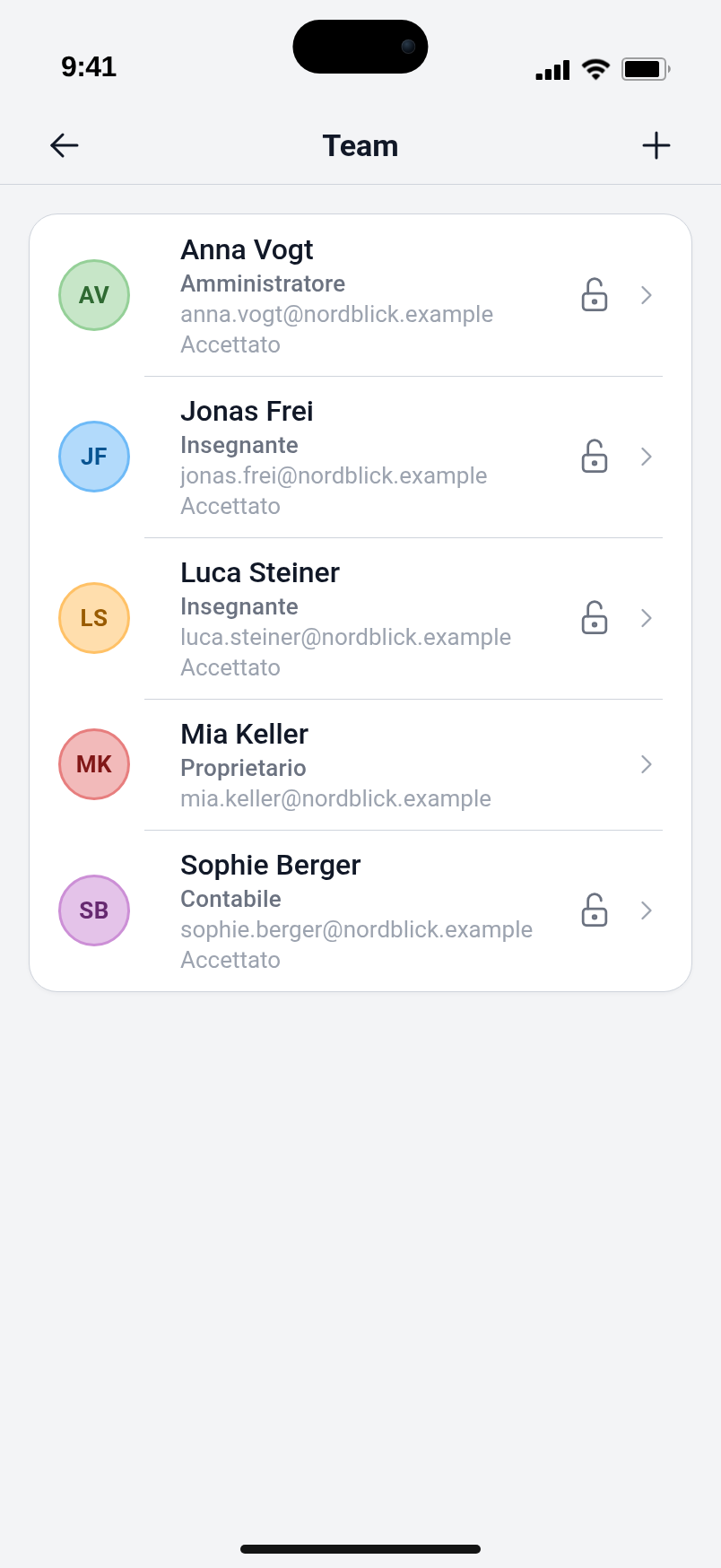 Gestione team e lista clienti in Outdrive